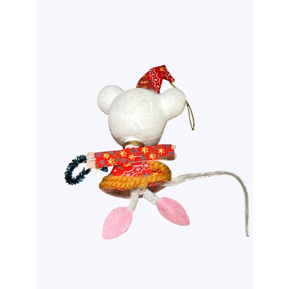 Vintage Christmas Mouse Ornament With Red and Yellow Outfit - Picture 6 of 9